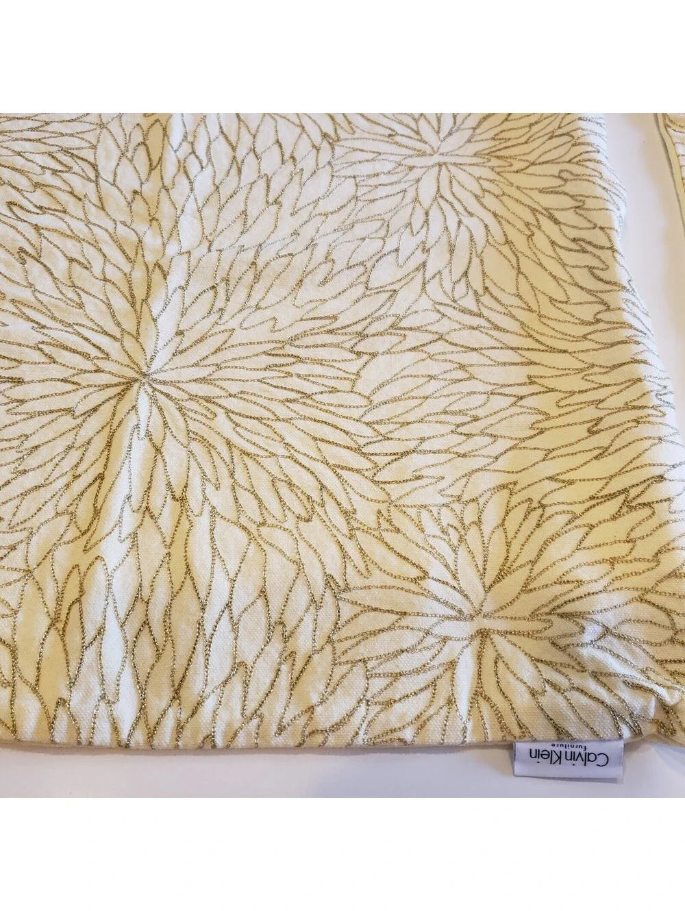 Calvin Klein Throw Pillow Covers QTY 2 Pale Yellow Gold Metallic Thread Flowers